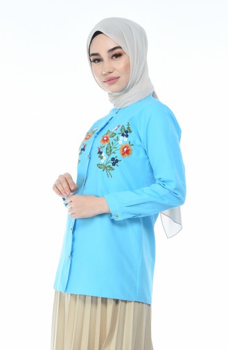 Chemise Brodée 1014-01 Turquoise 1014-01