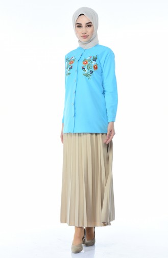 Turquoise Overhemdblouse 1014-01