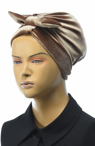 Bonnet Velours avec Noeud 0025-18 Beige Foncé 0025-18