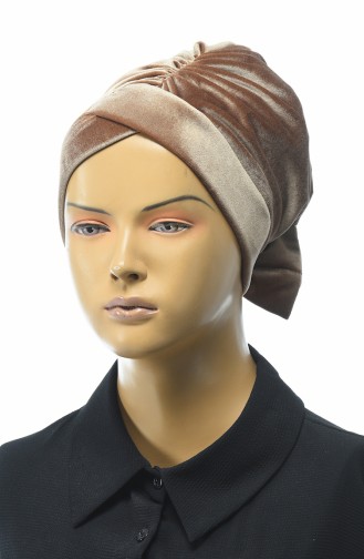 Bonnet Velours avec Noeud 0025-18 Beige Foncé 0025-18