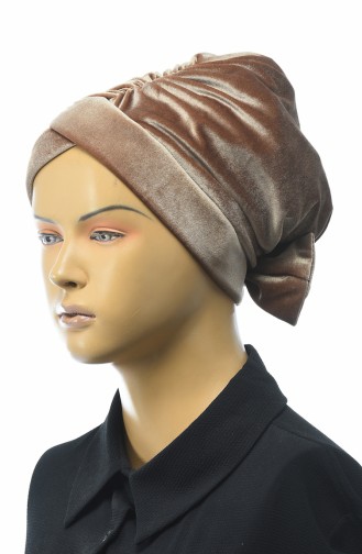 Bonnet Velours avec Noeud 0025-18 Beige Foncé 0025-18