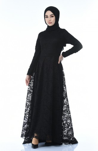 Black Hijab Evening Dress 5033-01
