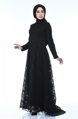 Black Hijab Evening Dress 5033-01
