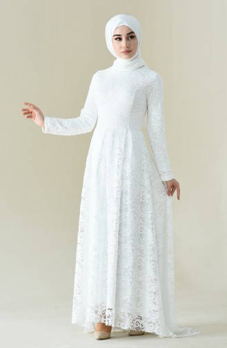 White Hijab Evening Dress 5033-03