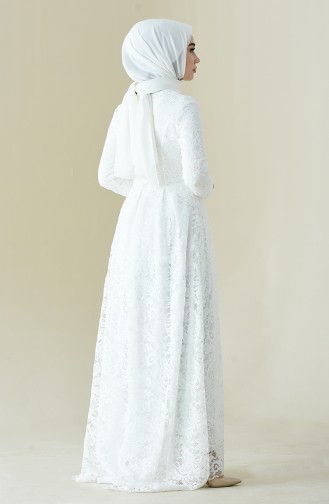 White Hijab Evening Dress 5033-03