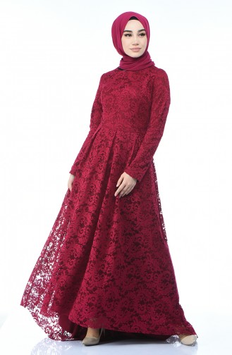 Plum Hijab Evening Dress 5033-04