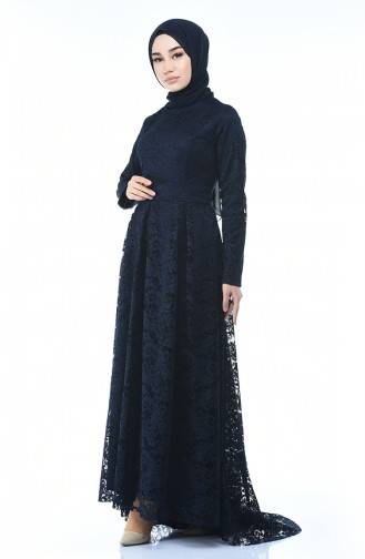Navy Blue Hijab Evening Dress 5033-05