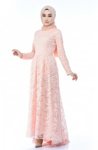 Salmon Hijab Evening Dress 5033-09