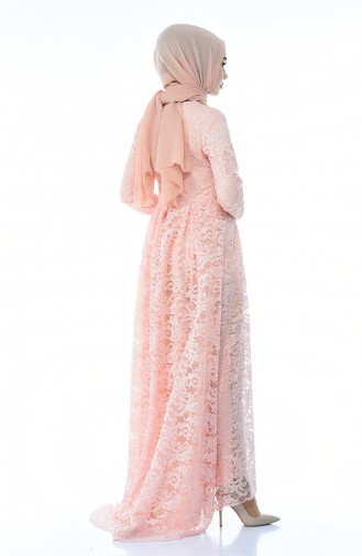 Salmon Hijab Evening Dress 5033-09