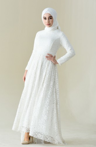 Ecru Hijab Evening Dress 5033A-01
