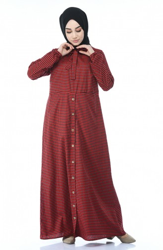 Düğmeli Elbise 1287-01 Kırmızı