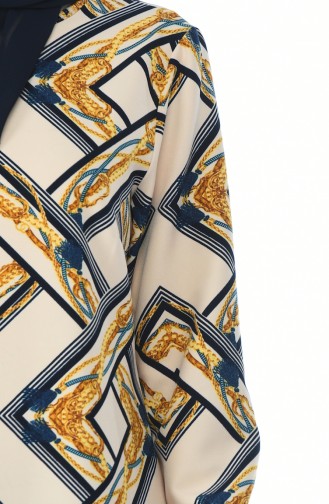 Tunique a Motifs 1081-01 Beige Bleu Marine 1081-01