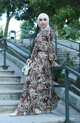 Brown Hijab Dress 8003-02