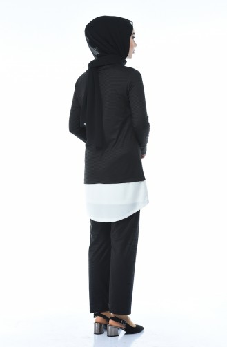 Garnili Tunik Pantolon İkili Takım 9090-03 Beyaz