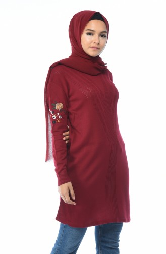Tricot Embroidered Tunic Claret Red 1343-02