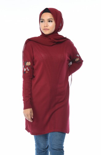 Tricot Embroidered Tunic Claret Red 1343-02