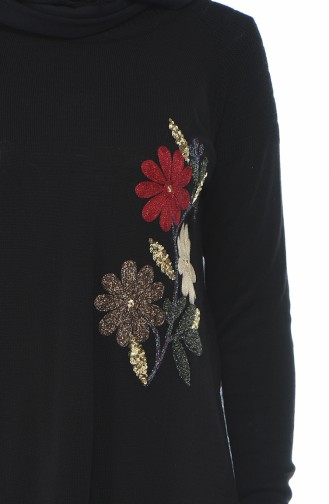 Çiçekli Triko Tunik 1346-05 Siyah