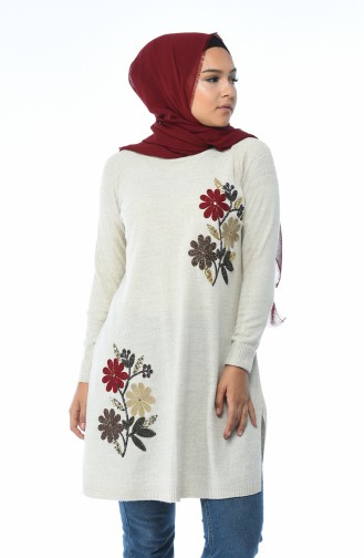 Trikot Tunika mit Blumen 1346-07 Grau Weiss 1346-07