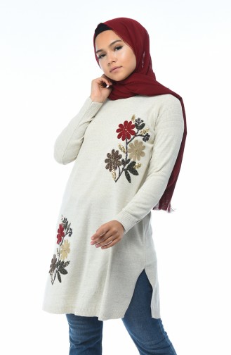 Trikot Tunika mit Blumen 1346-07 Grau Weiss 1346-07