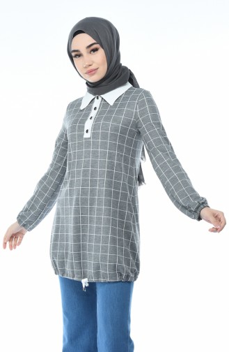 Kareli Düğmeli Tunik 9061-03 Gri