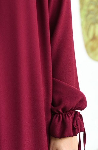 Sleeved Pleated Dress Claret Red 8013-05