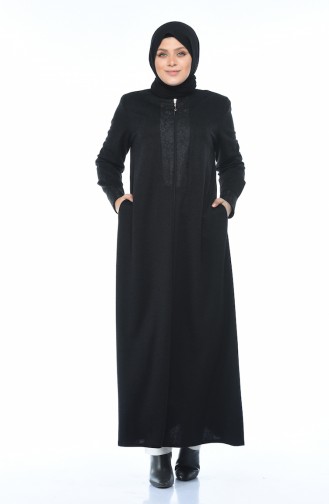 Big Size Lace Winter Abaya Black 8212-04