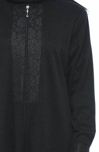 Big Size Lace Winter Abaya Black 8212-04