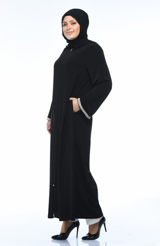 Abaya a Fermeture Grande Taille 0089-01 Noir 0089-01