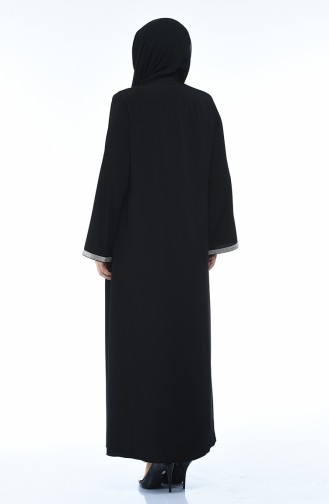 Abaya a Fermeture Grande Taille 0089-01 Noir 0089-01