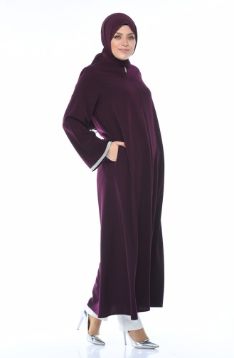 Abaya a Fermeture Grande Taille 0089-02 Plum 0089-02