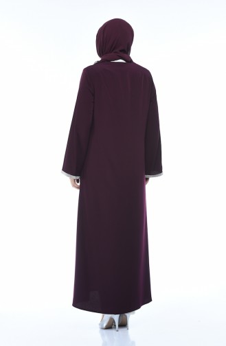 Abaya a Fermeture Grande Taille 0089-02 Plum 0089-02