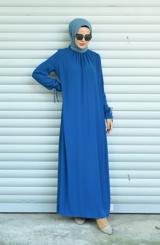 Sleeved Pleated Dress Indigo 8013-06