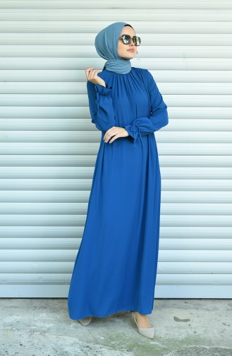 Sleeved Pleated Dress Indigo 8013-06