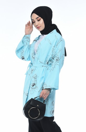 Çiçekli Kimono 0006-01 Mint Mavi