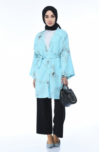 Kimono a Motifs 0006-01 Bleu Menthe 0006-01