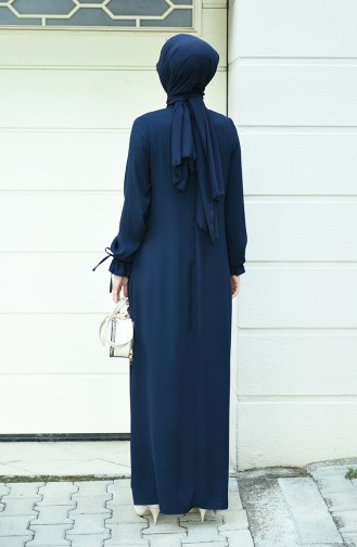 Sleeved Pleated Dress Navy Blue 8013-01