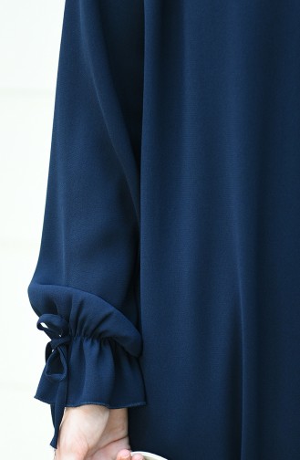 Sleeved Pleated Dress Navy Blue 8013-01