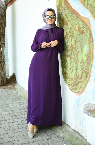 Sleeved Pleated Dress Purple 8013-04