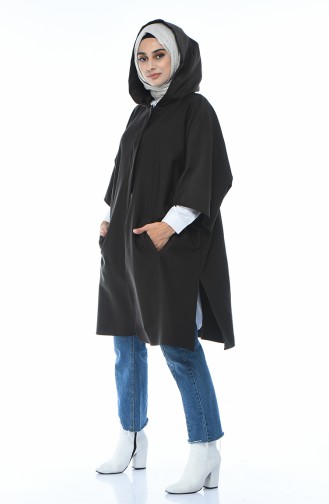 معطف ذو قبعة وأكمام خفاش بني 5004A-01