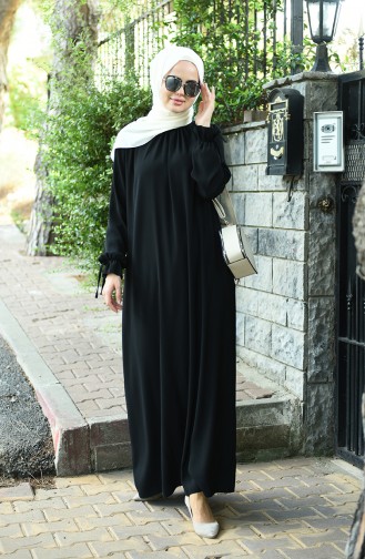 فستان بأكمام مطوية أسود 8013-03