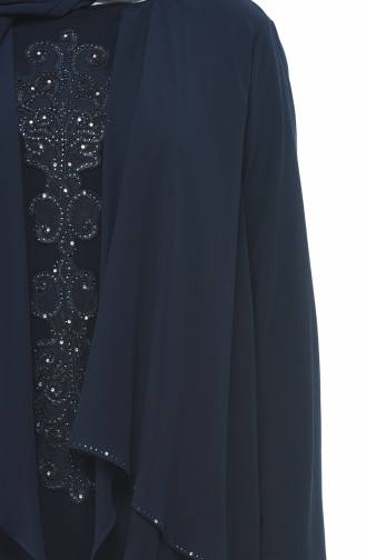 Navy Blue Hijab Evening Dress 0108-01