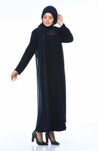 Robe de Soirée Perlées Grande Taille 1012-01 Bleu marine 1012-01