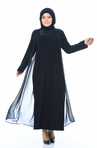 Navy Blue Hijab Evening Dress 1012-01