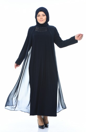 Robe de Soirée Perlées Grande Taille 1012-01 Bleu marine 1012-01