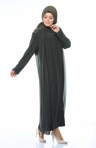 Khaki Hijab Evening Dress 1012-02