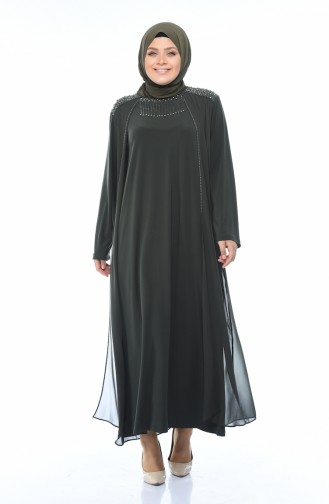 Robe de Soirée Perlées Grande Taille 1012-02 Khaki 1012-02