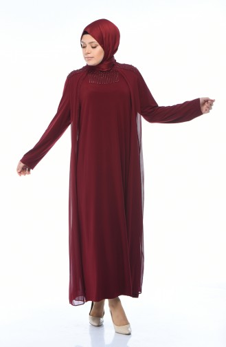 Claret Red Hijab Evening Dress 1012-03