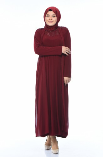 Robe de Soirée Perlées Grande Taille 1012-03 Bordeaux 1012-03