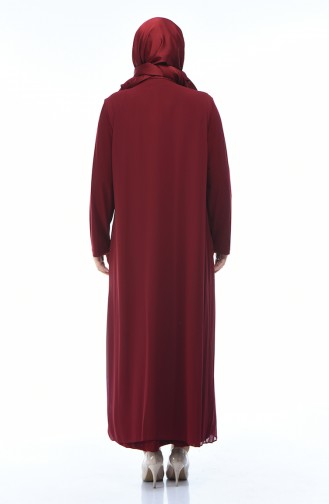 Claret Red Hijab Evening Dress 1012-03