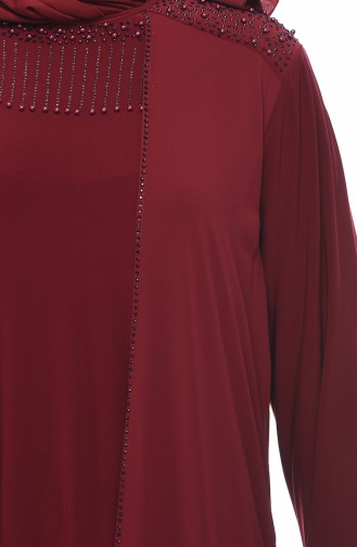 Claret Red Hijab Evening Dress 1012-03